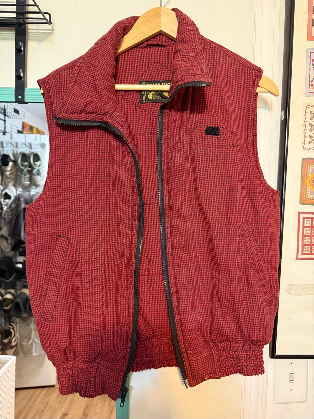 Vintage Men's Red Quilted Zip-Front Vest